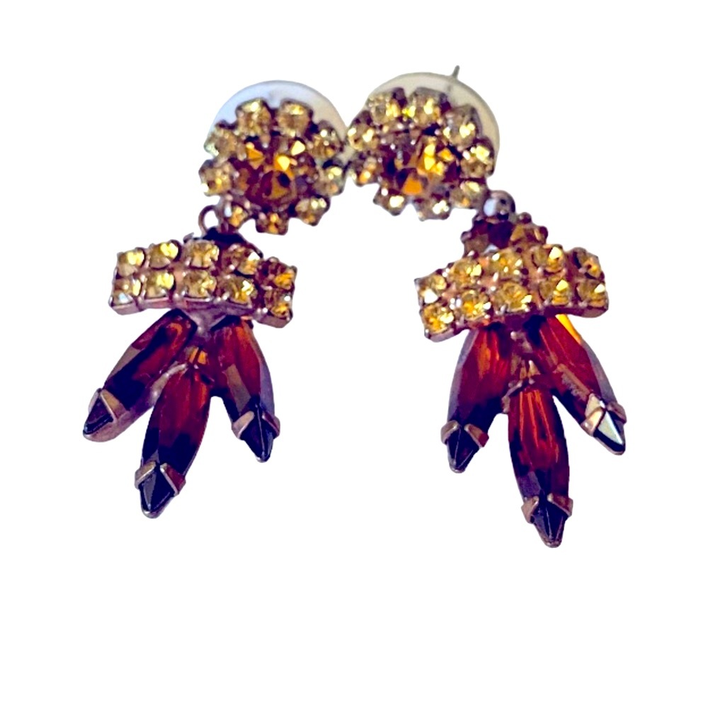 D&E JULIANA Glitzy Gorgeous Vintage 60’s Amber Color Earrings.